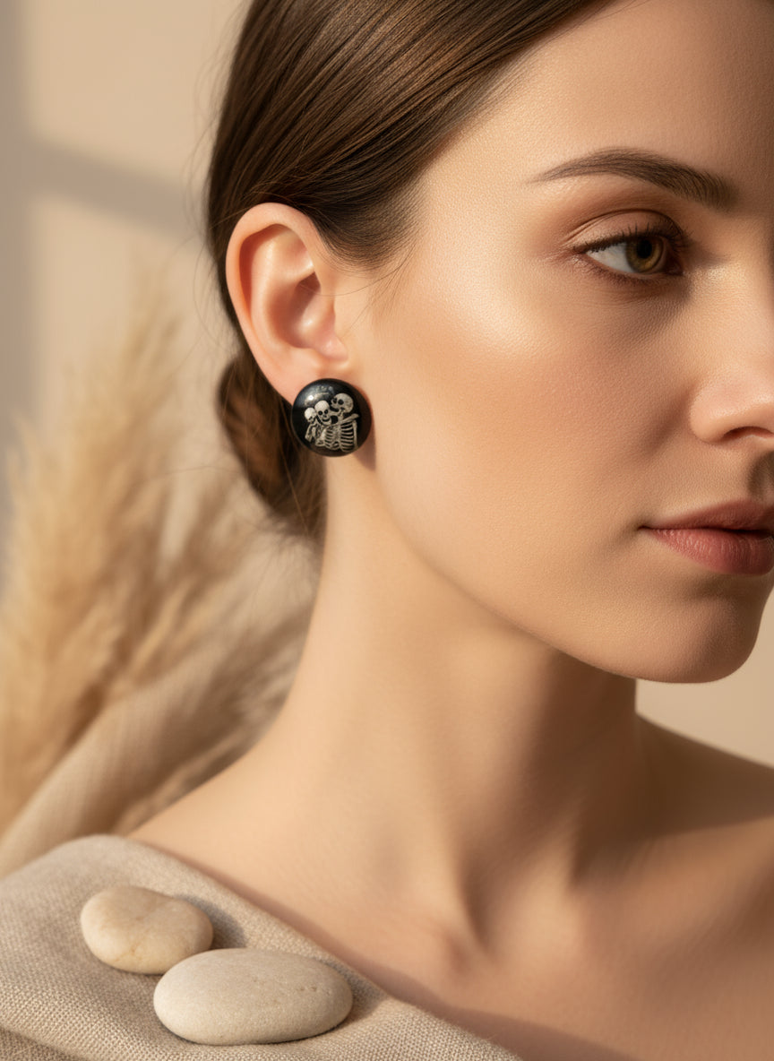 Cabochon Mystical Earring with Skull