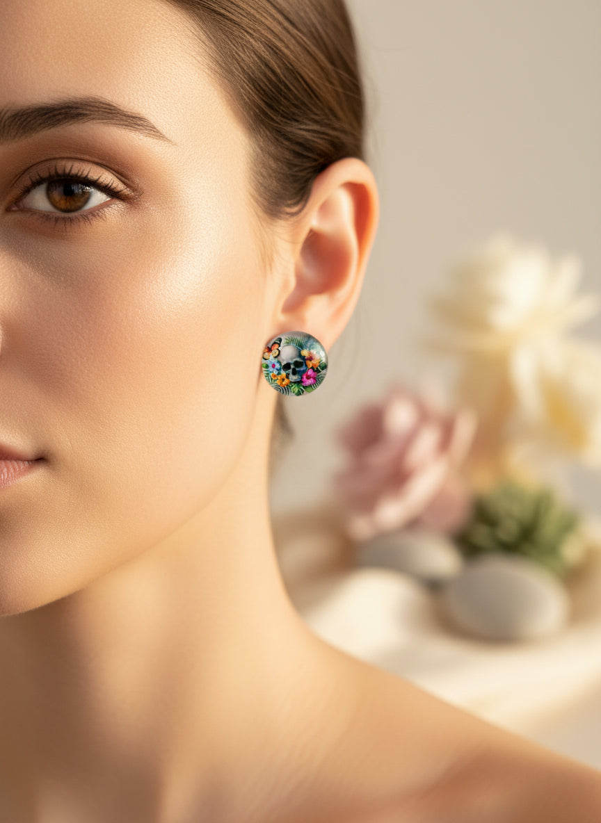Cabochon Mystical Earring with Skull