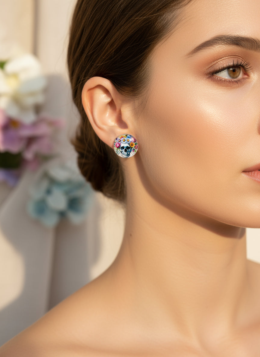 Cabochon Mystical Earring with Skull