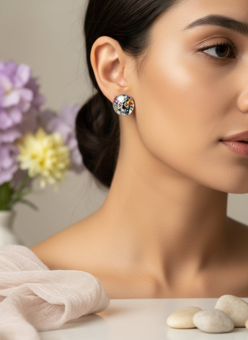 Cabochon Mystical Earring with Skull