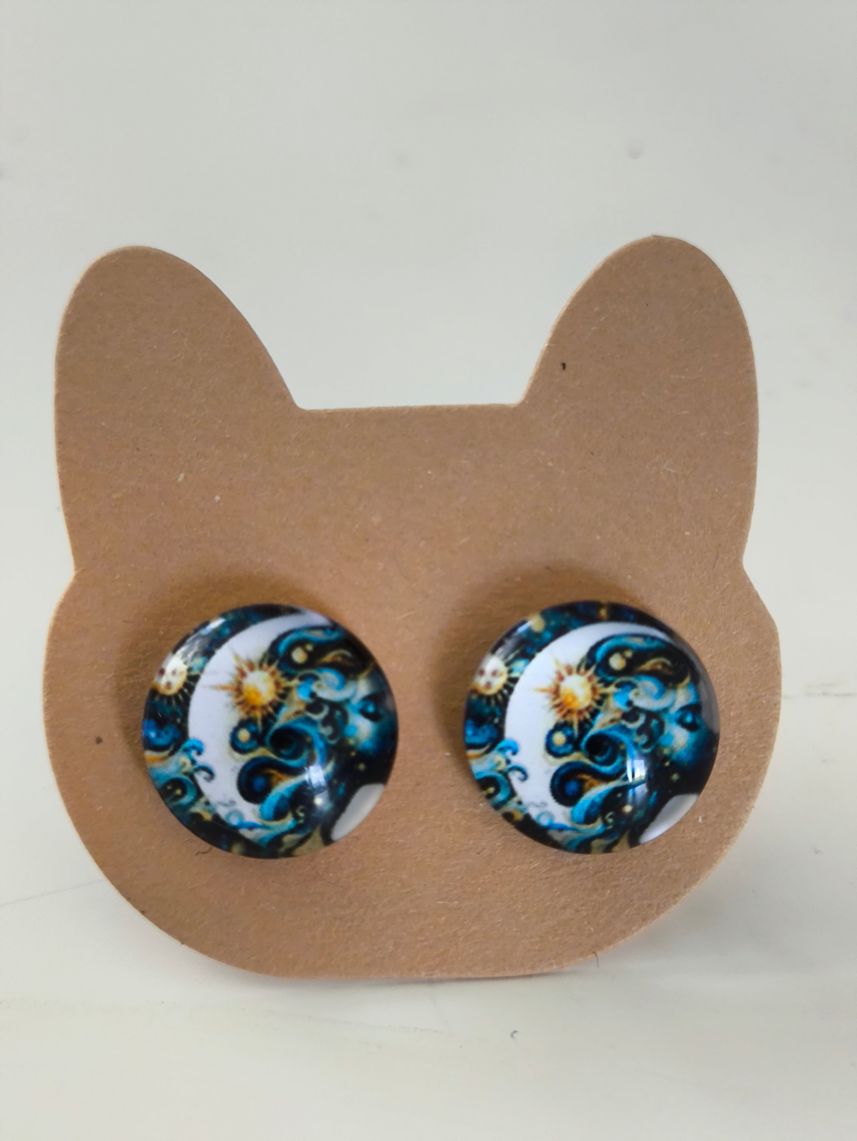 Cabochon Mystical Earring with Sun and Moon