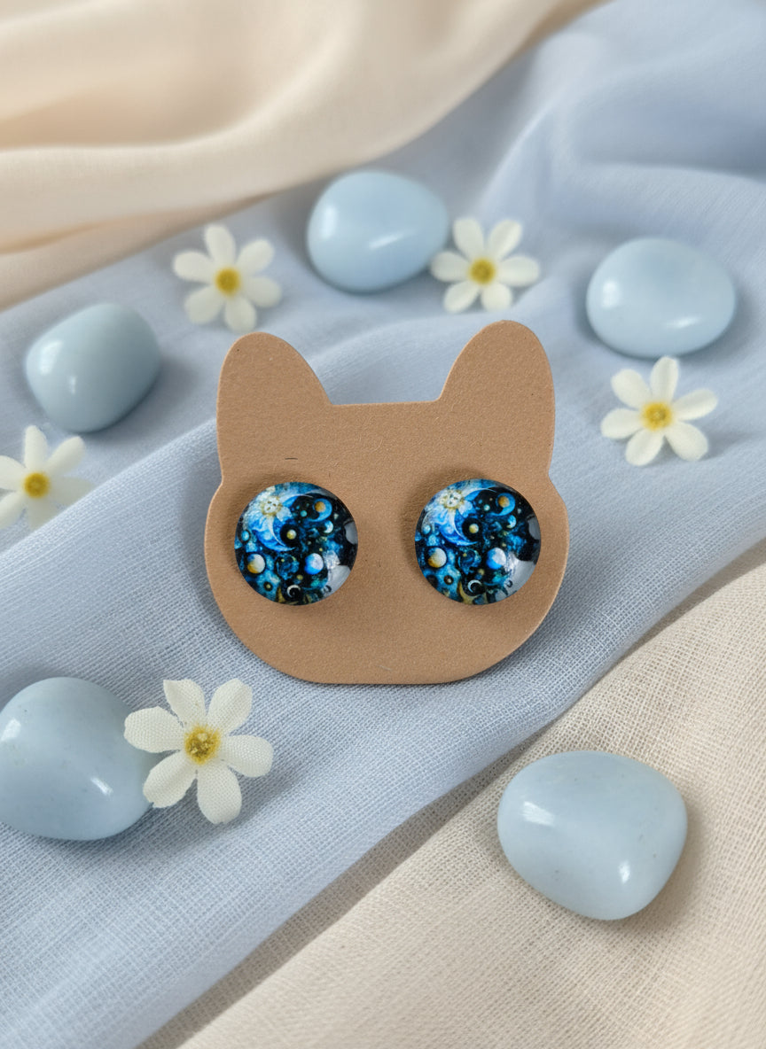 Cabochon Mystical Earring with Sun and Moon