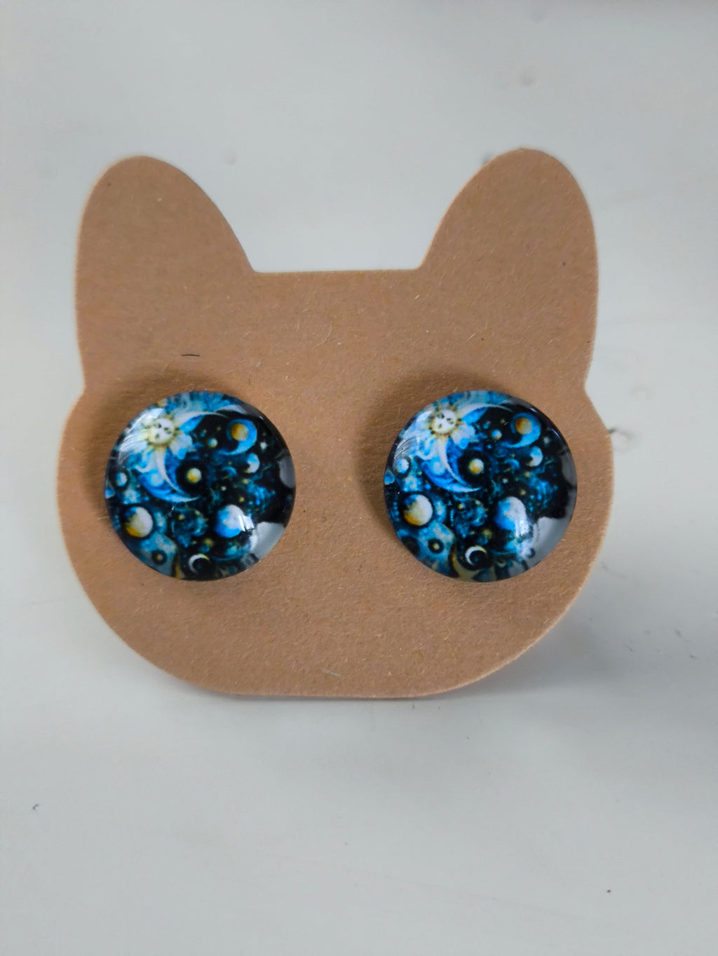 Cabochon Mystical Earring with Sun and Moon