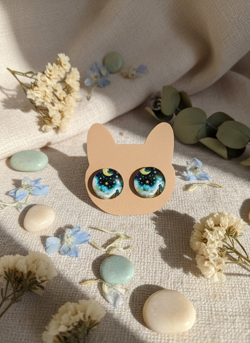 Cabochon Mystical Earring with Sun and Moon