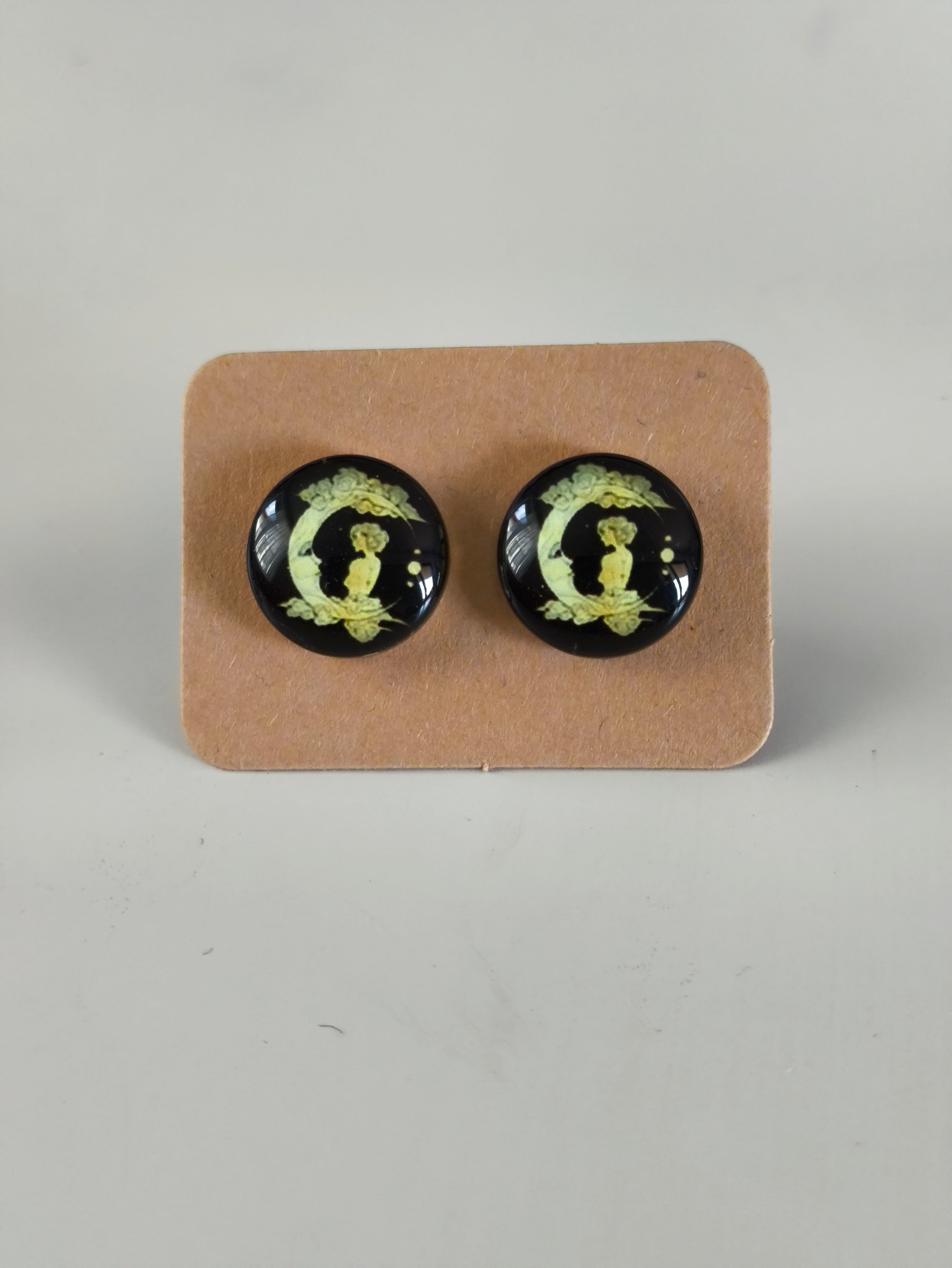 Cabochon Mystical Earring with Sun and Moon