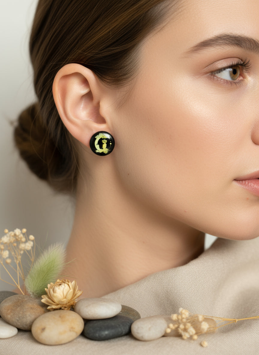 Cabochon Mystical Earring with Sun and Moon