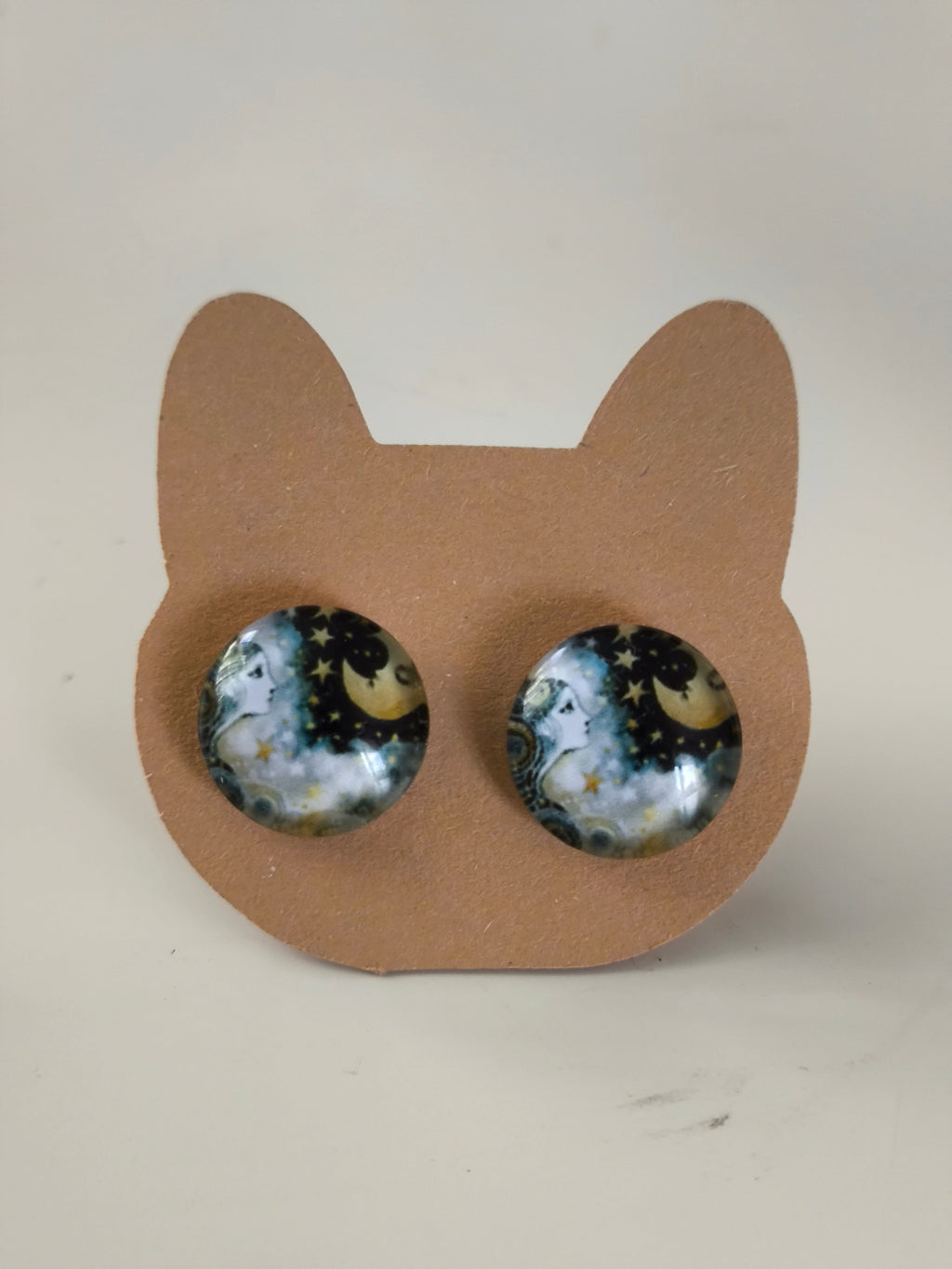 Cabochon Mystical Earring with Sun and Moon