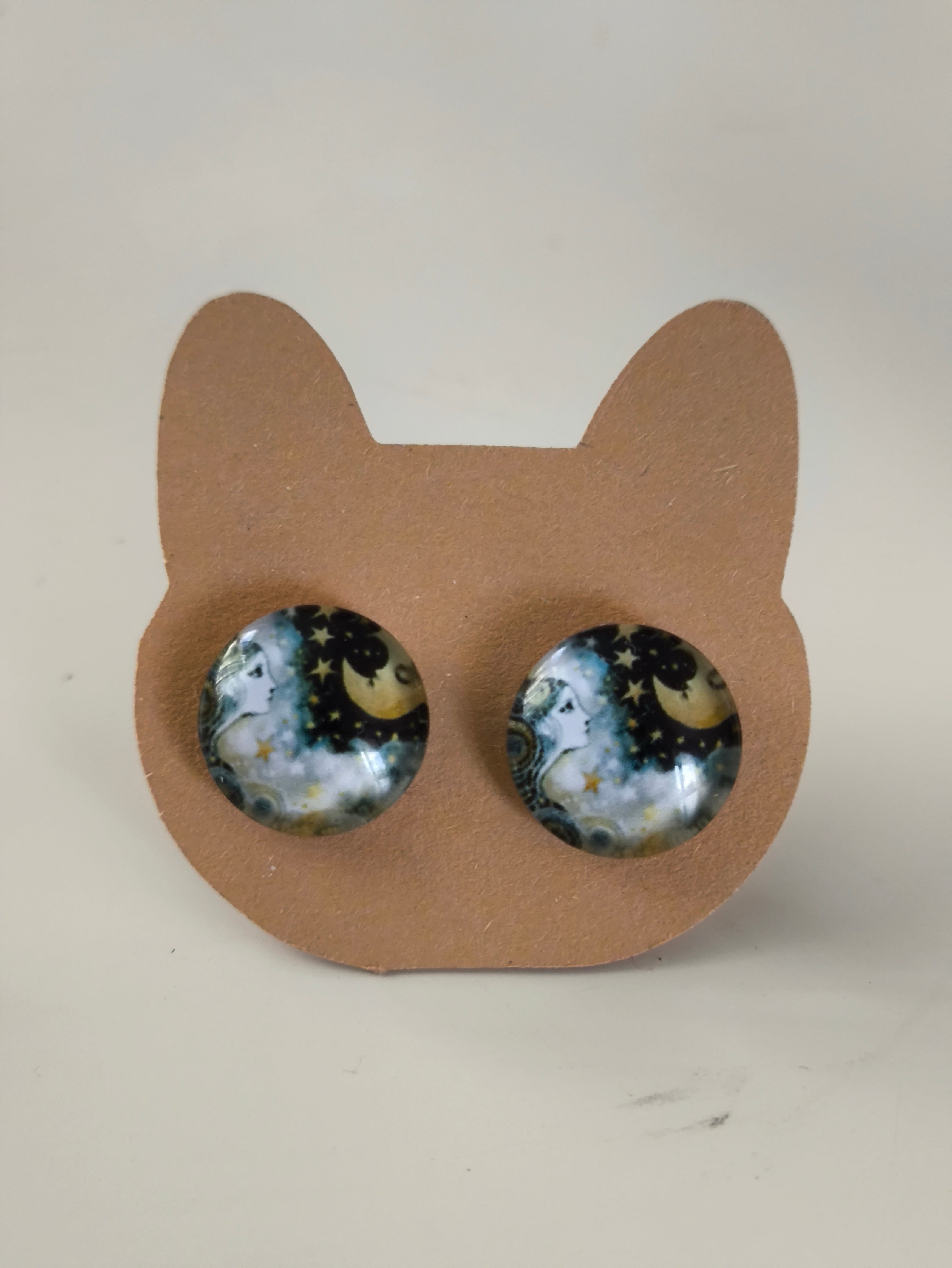 Cabochon Mystical Earring with Sun and Moon