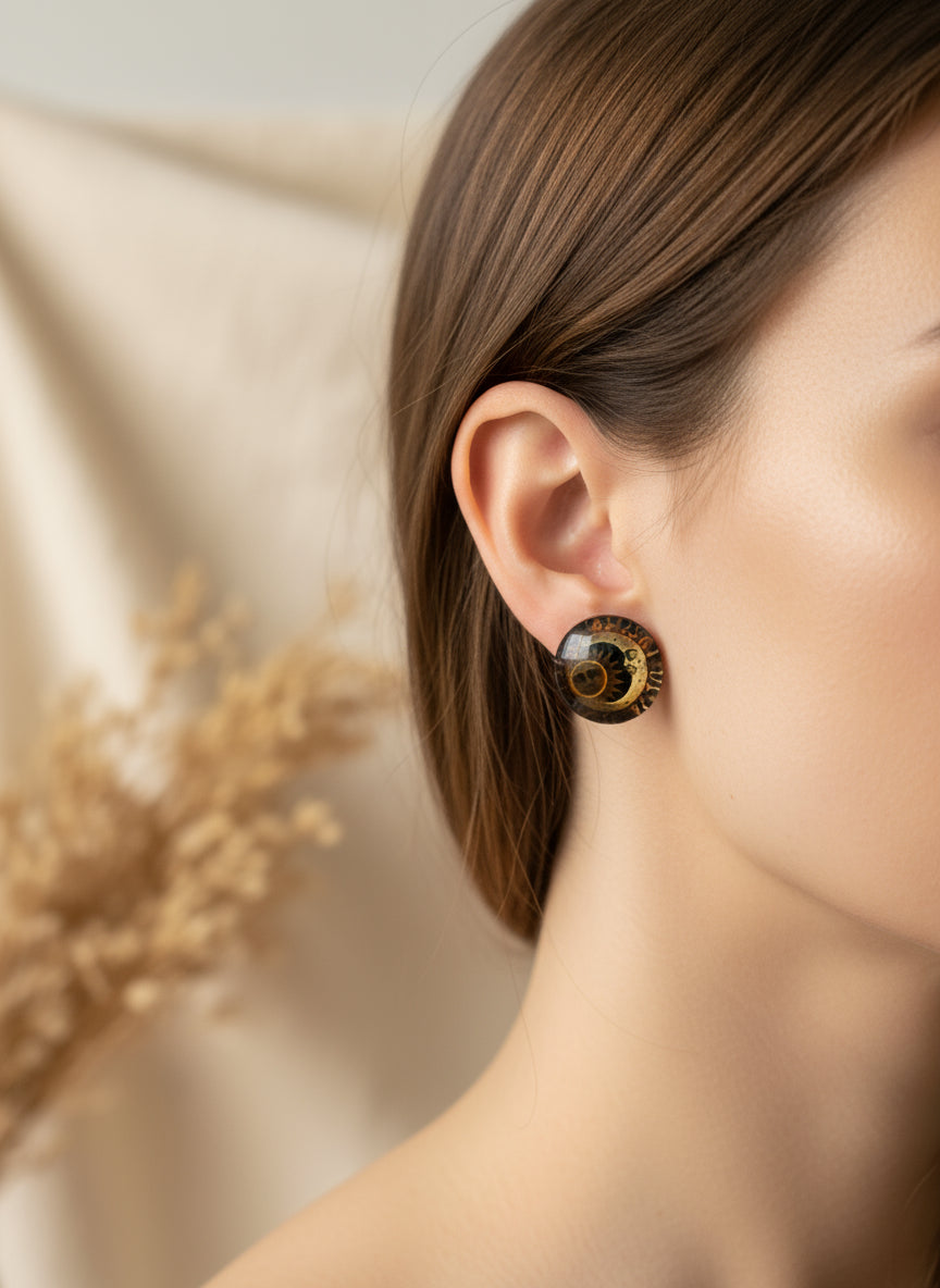 Cabochon Mystical Earring with Sun and Moon