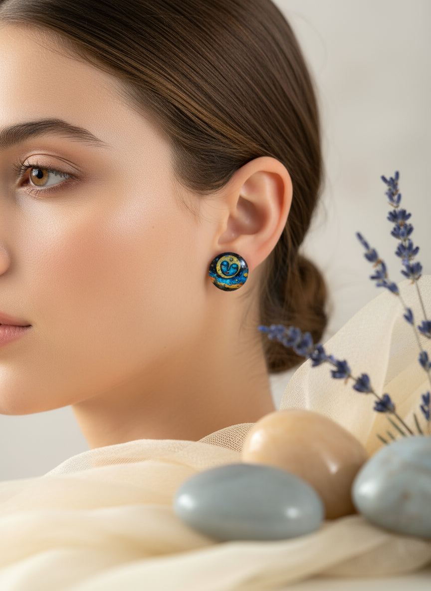 Cabochon Mystical Earring with Sun and Moon