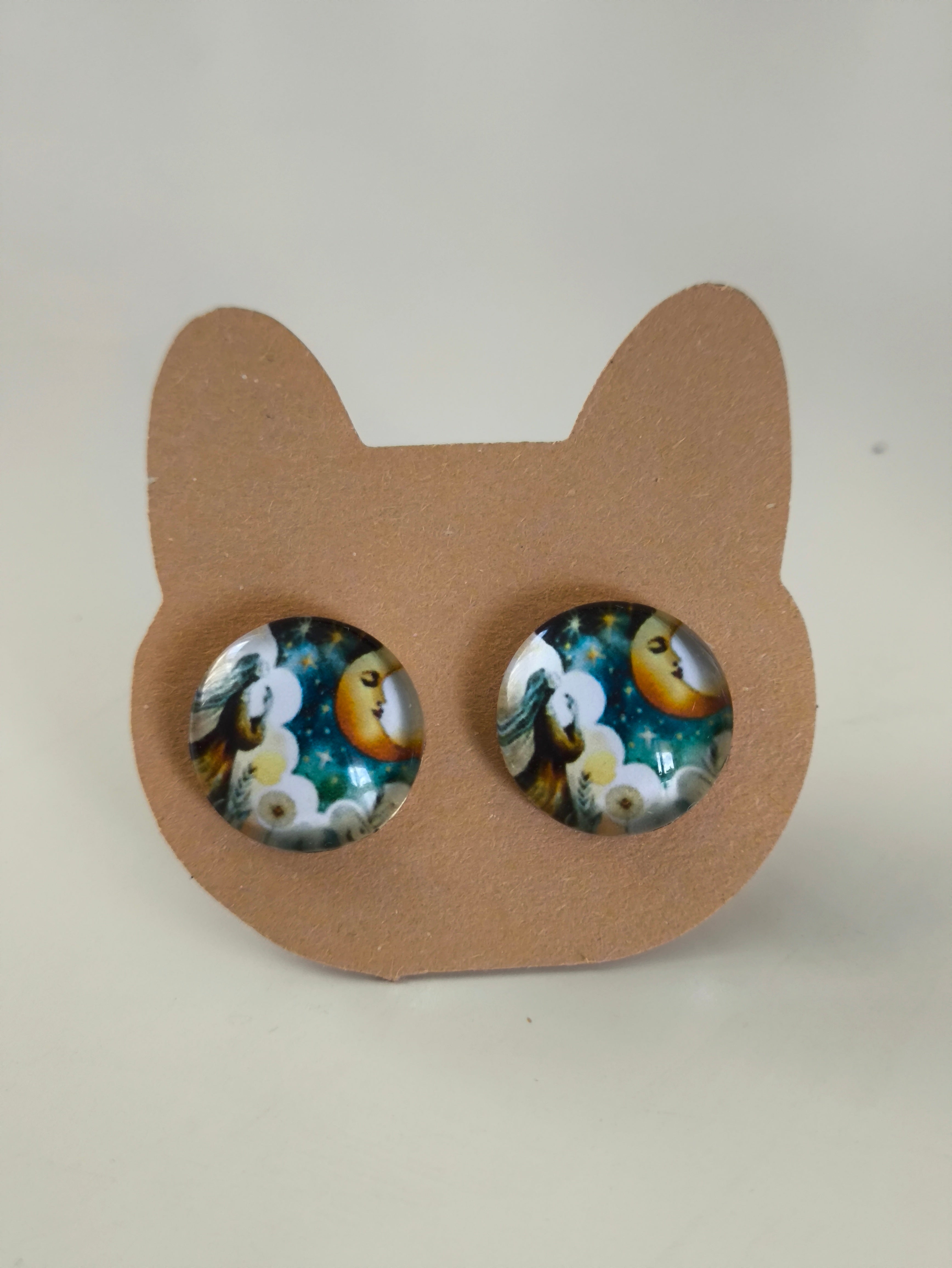 Cabochon Mystical Earring with Sun and Moon