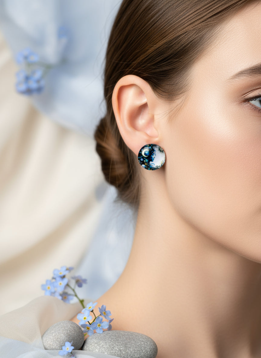 Cabochon Mystical Earring with Sun and Moon