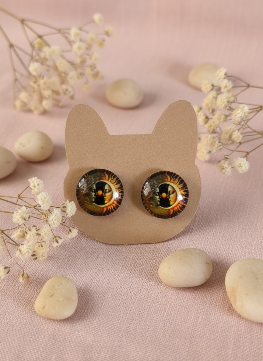 Cabochon Mystical Earring with Sun and Moon
