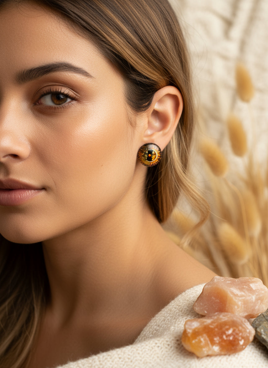 Cabochon Mystical Earring with Sun and Moon