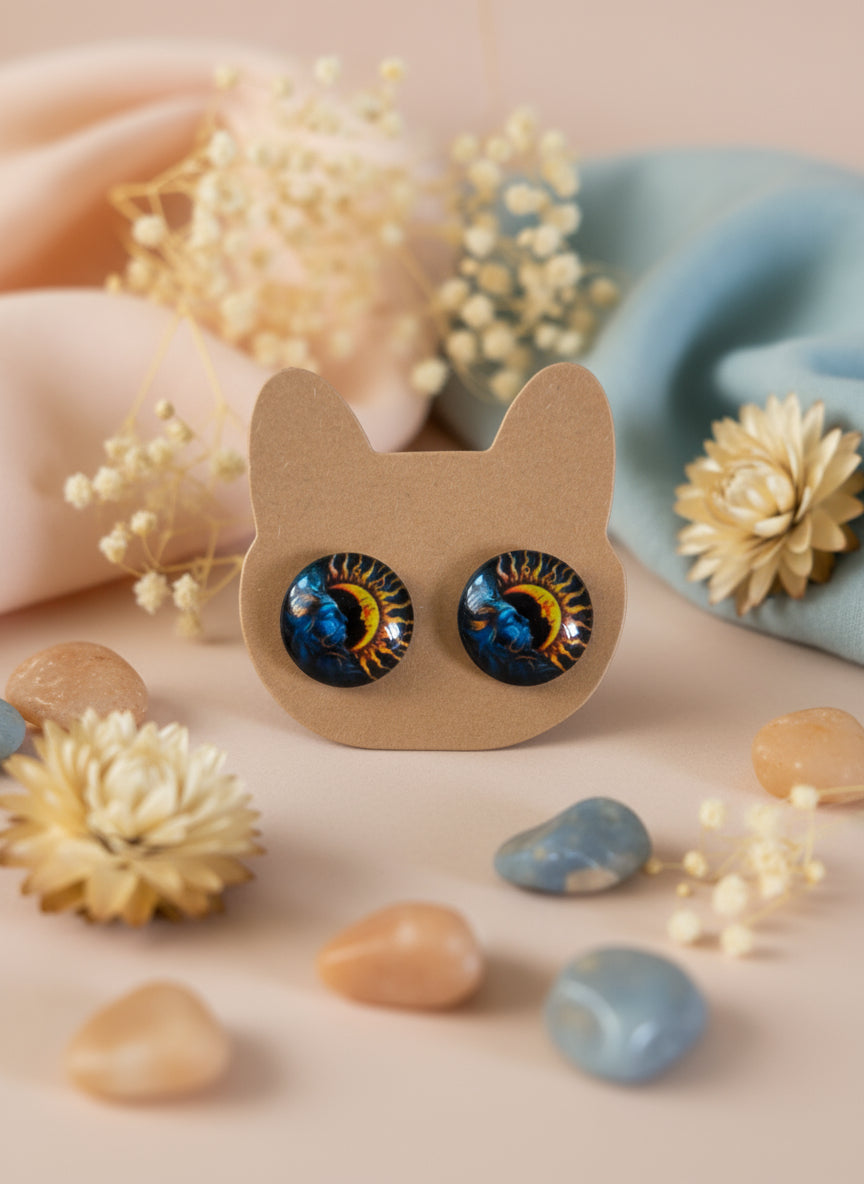 Cabochon Mystical Earring with Sun and Moon