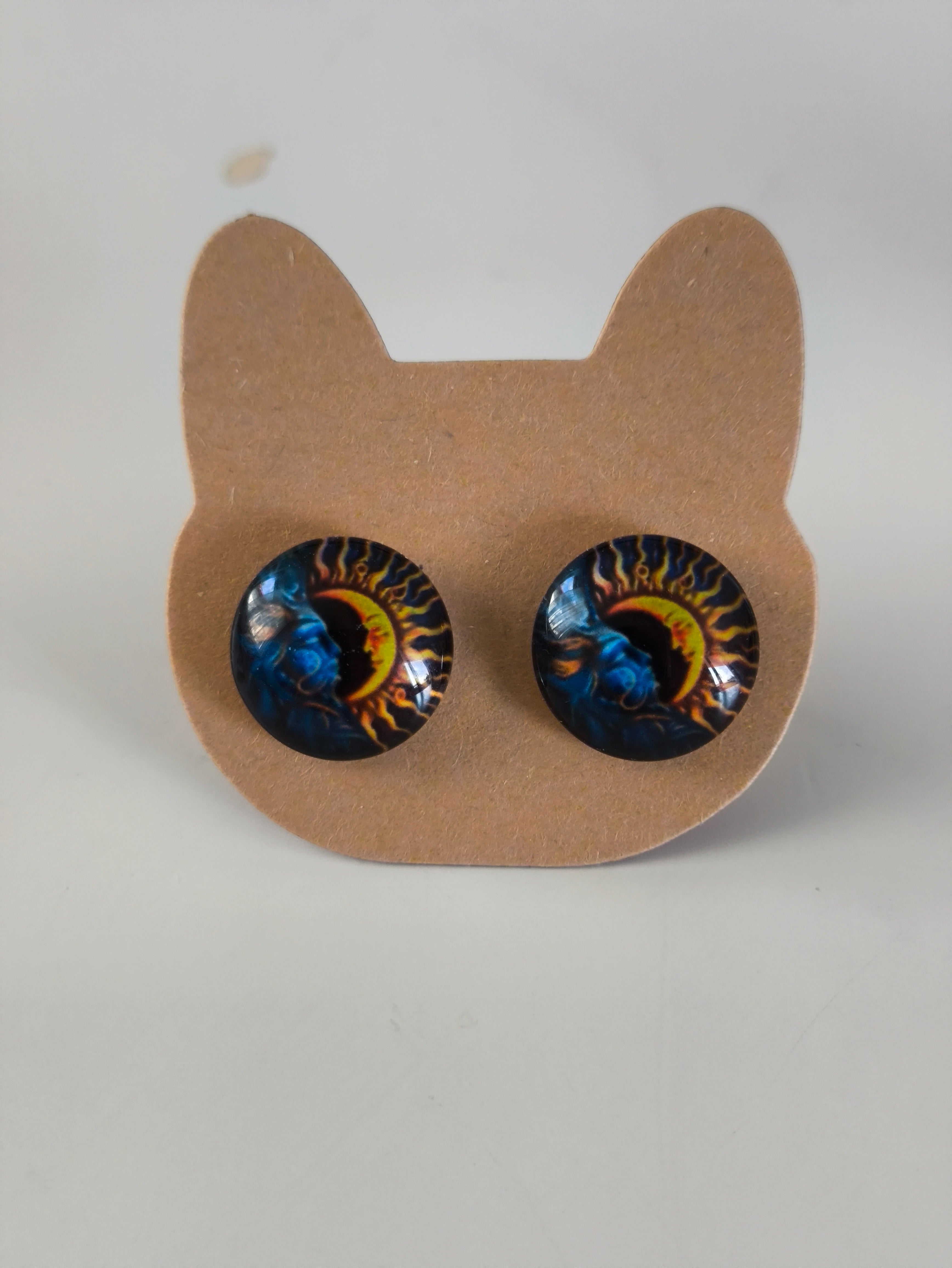 Cabochon Mystical Earring with Sun and Moon