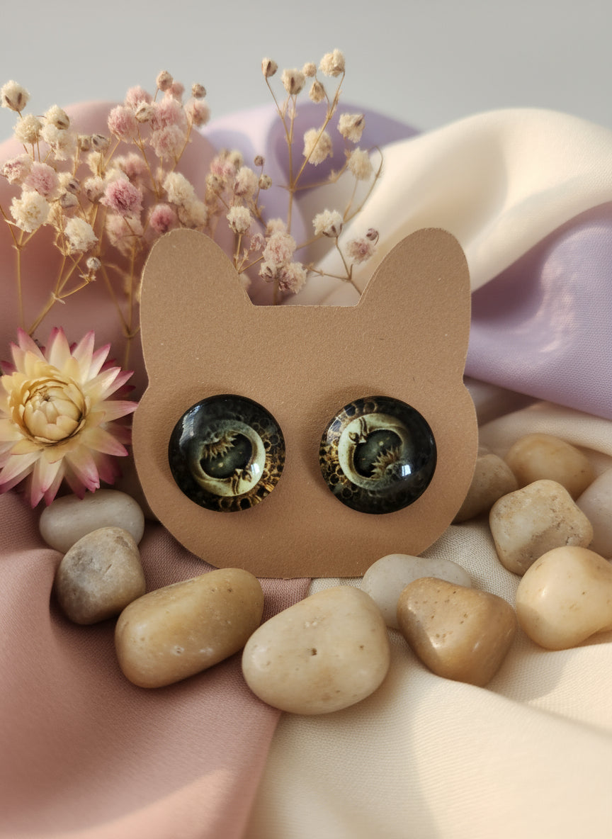 Cabochon Mystical Earring with Sun and Moon