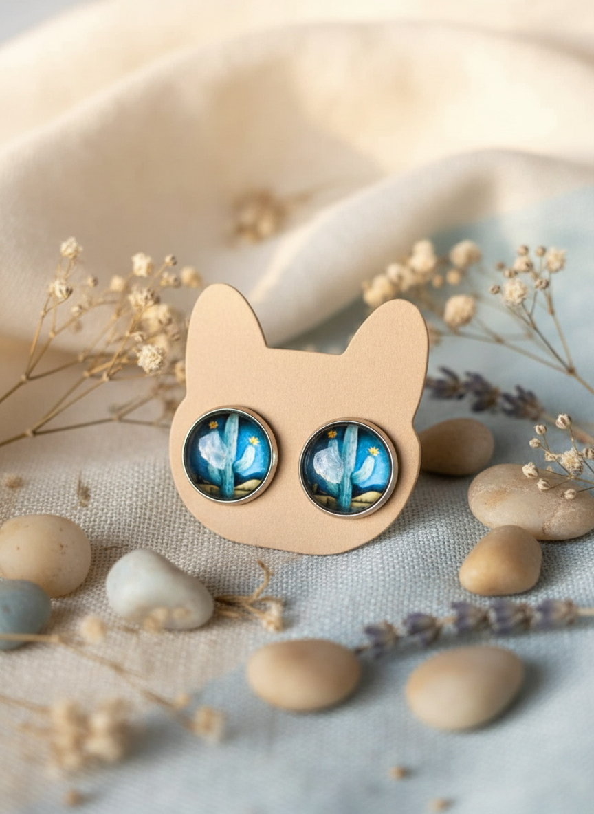 Cabochon Earring with Cactus