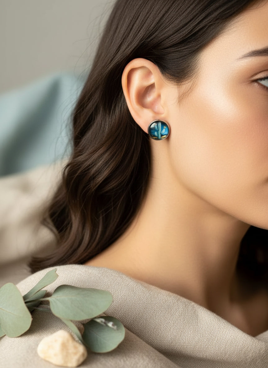 Cabochon Earring with Cactus