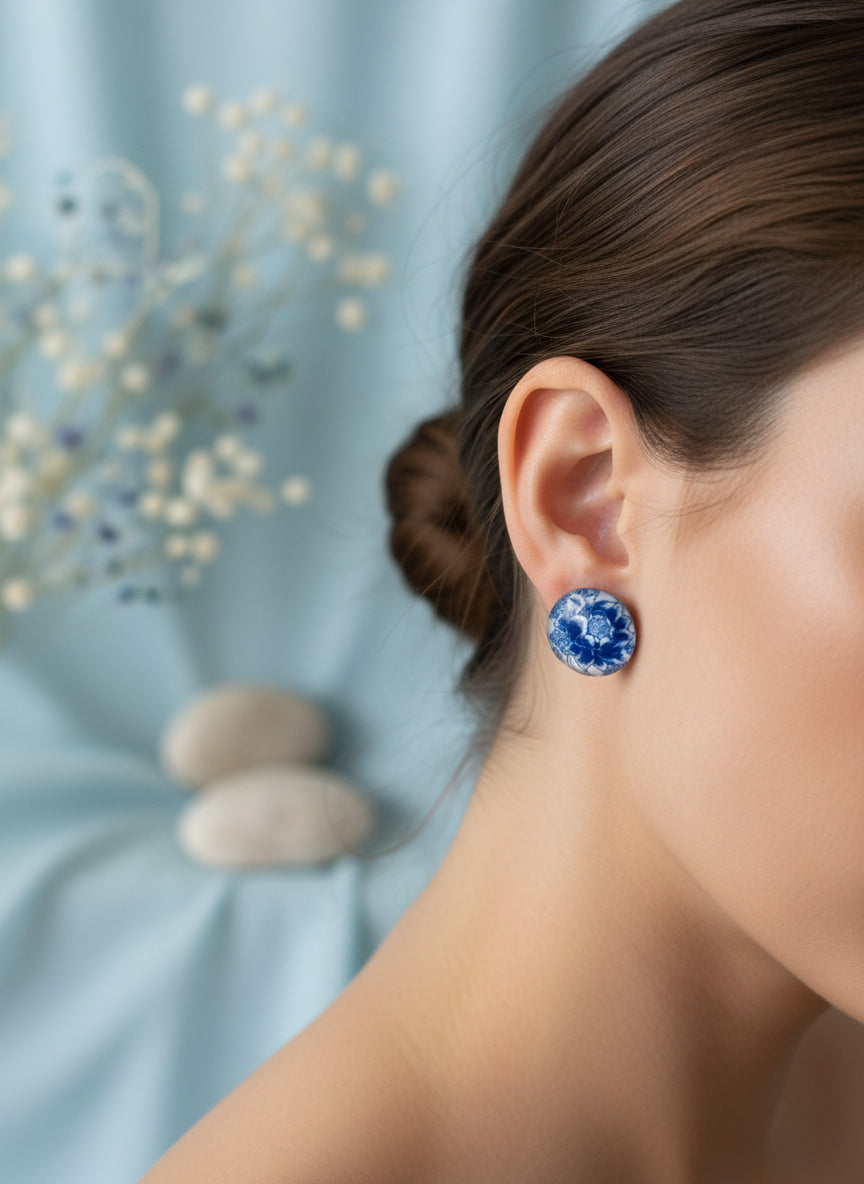 Cabochon Earring with Flower