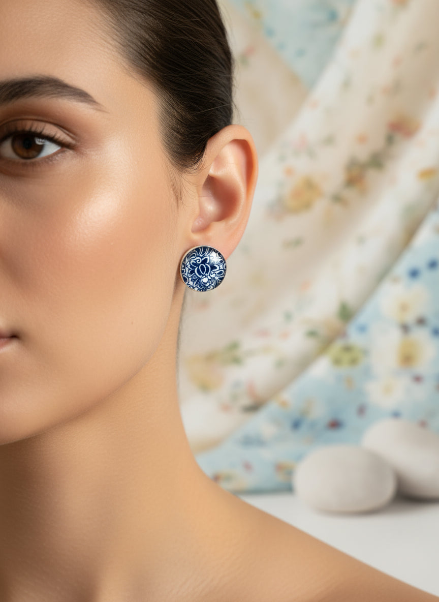Cabochon Earring with Flower