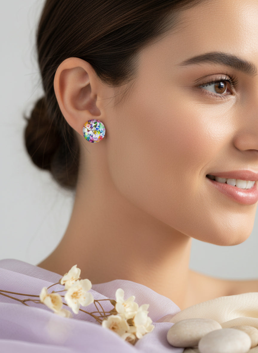 Cabochon Earring with Flower