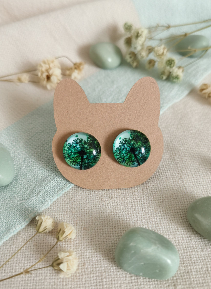 Cabochon Earring with Flower
