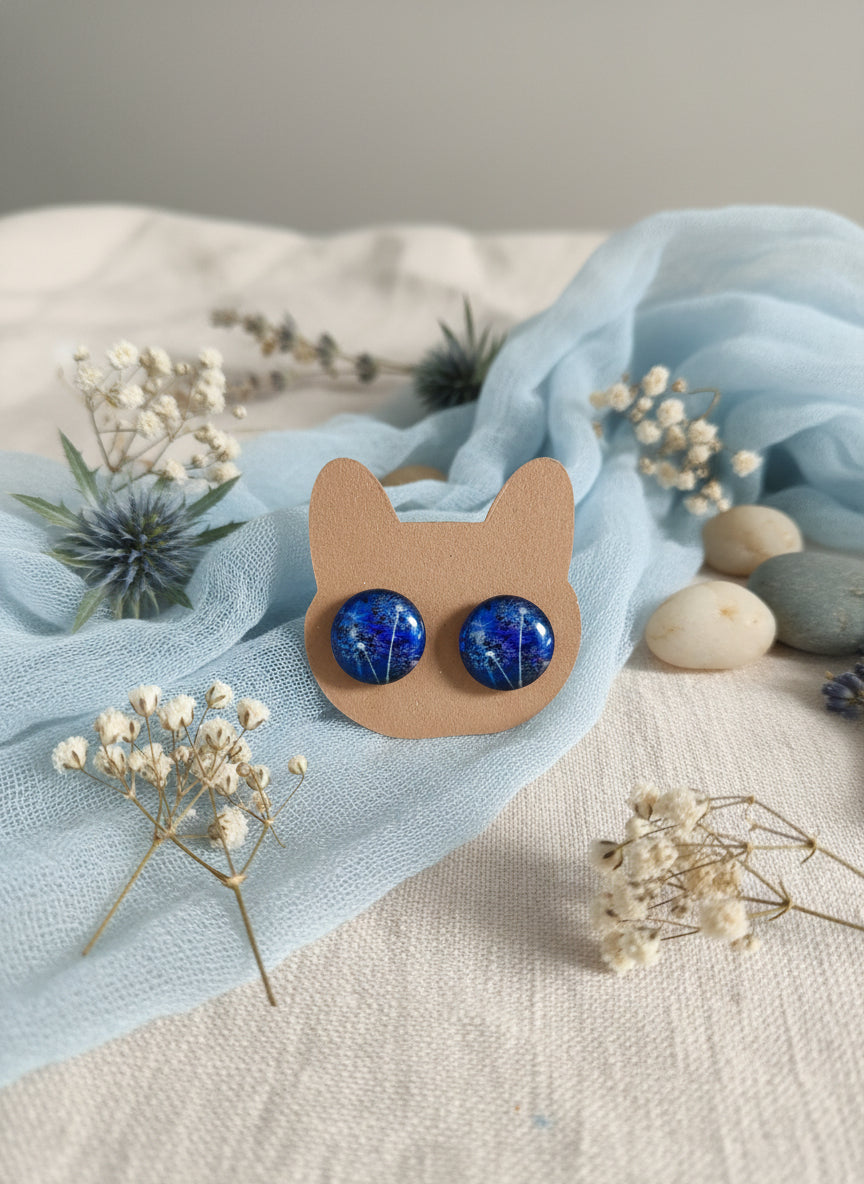 Cabochon Earring with Flower