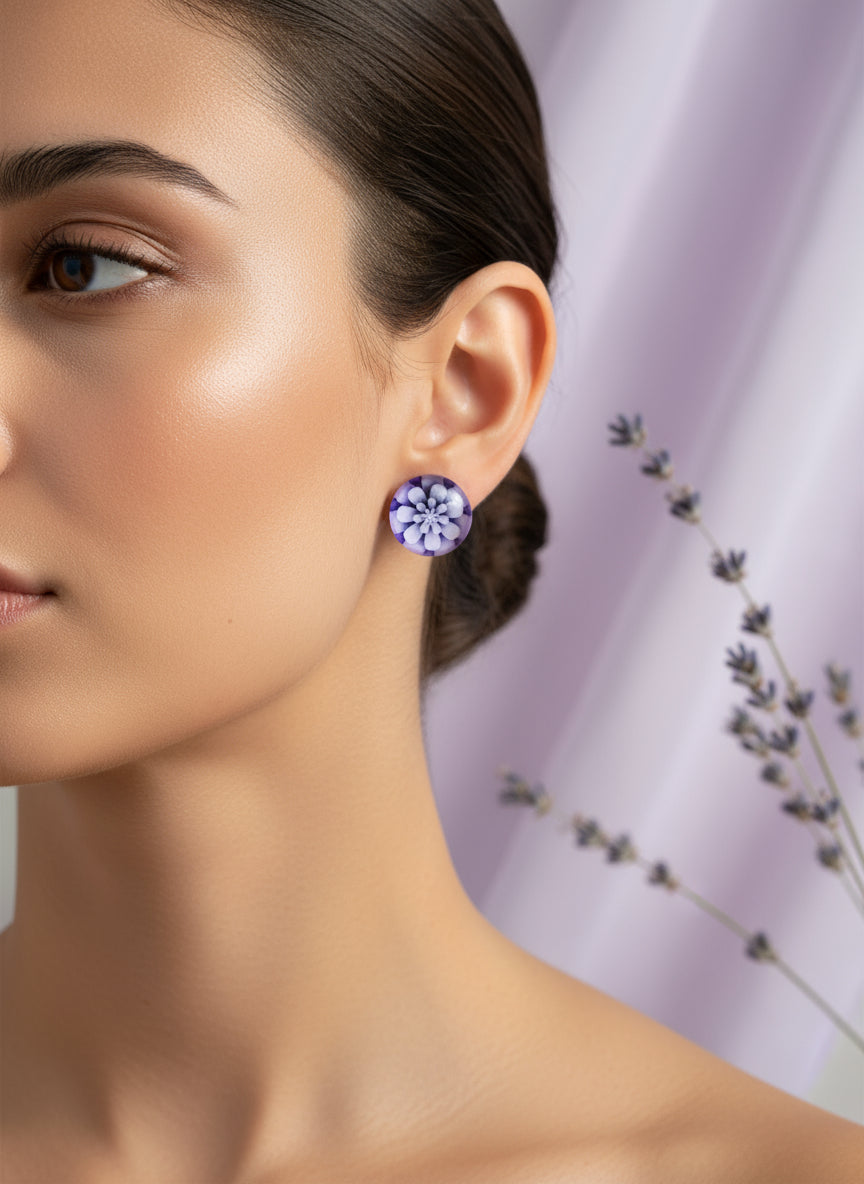 Cabochon Earring with Flower