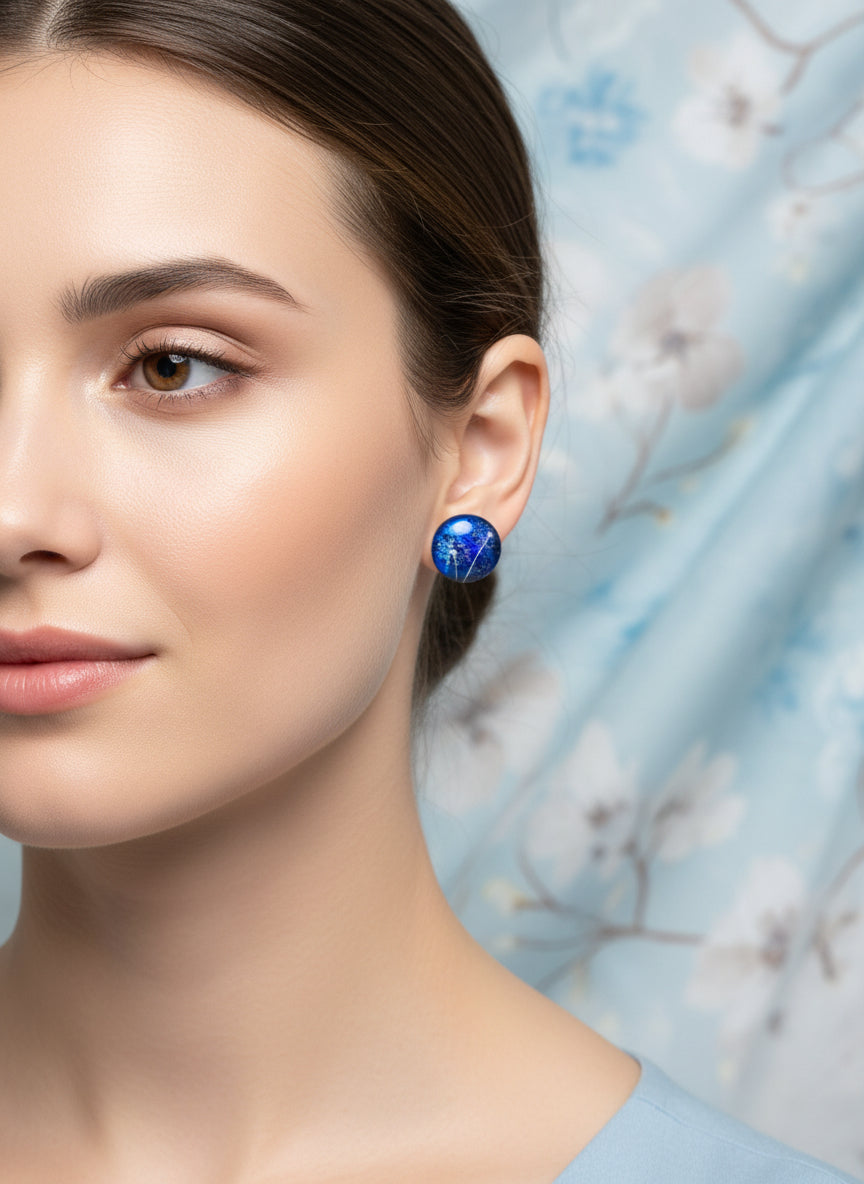 Cabochon Earring with Flower