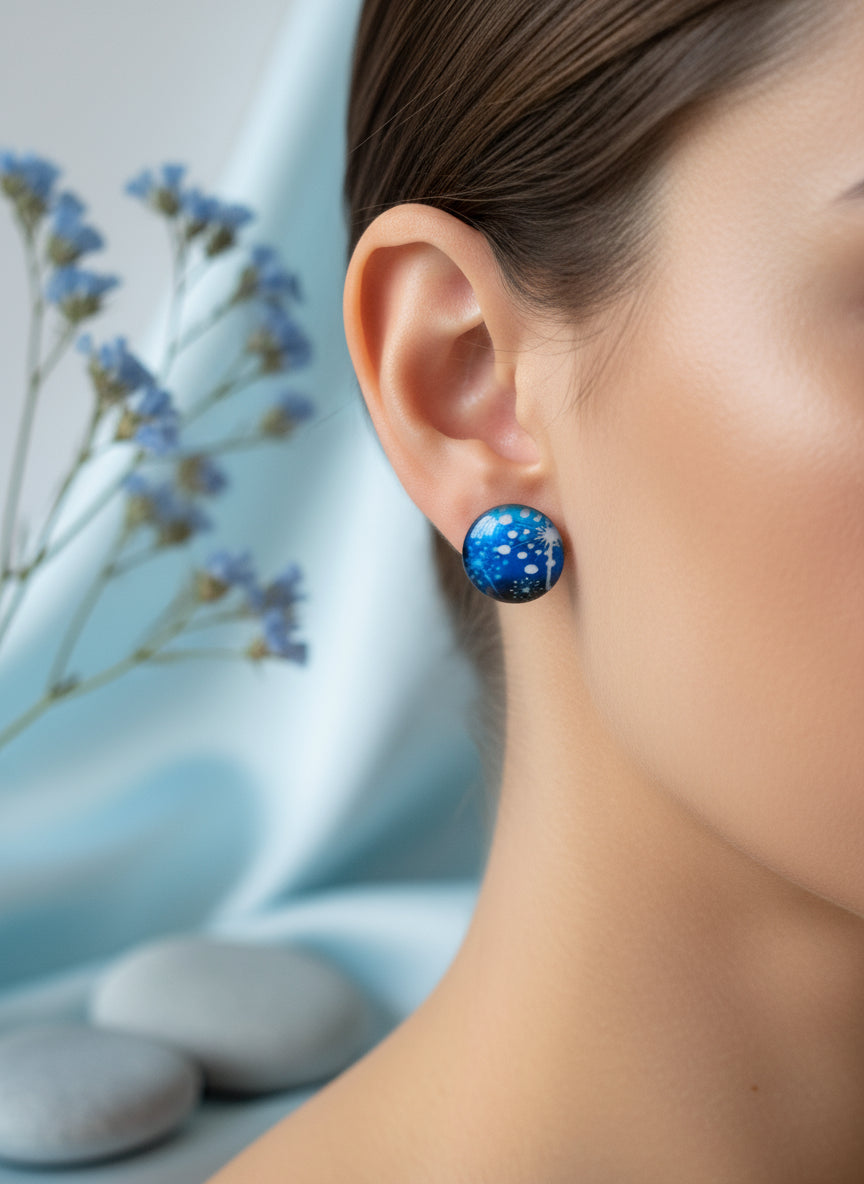 Cabochon Earring with Flower