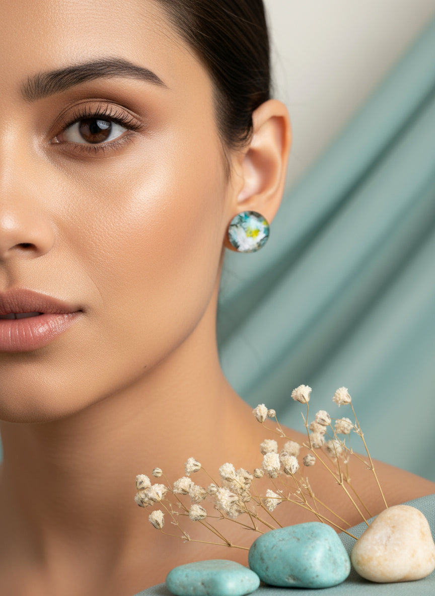 Cabochon Earring with Mineral design