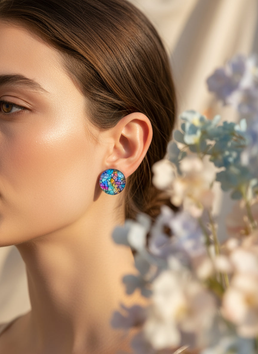 Cabochon Earring with Mineral design