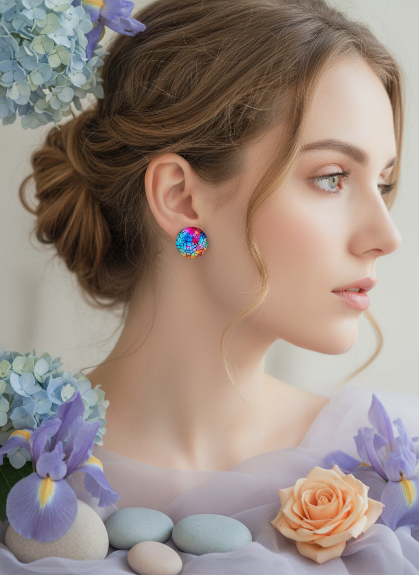 Cabochon Earring with Mineral design