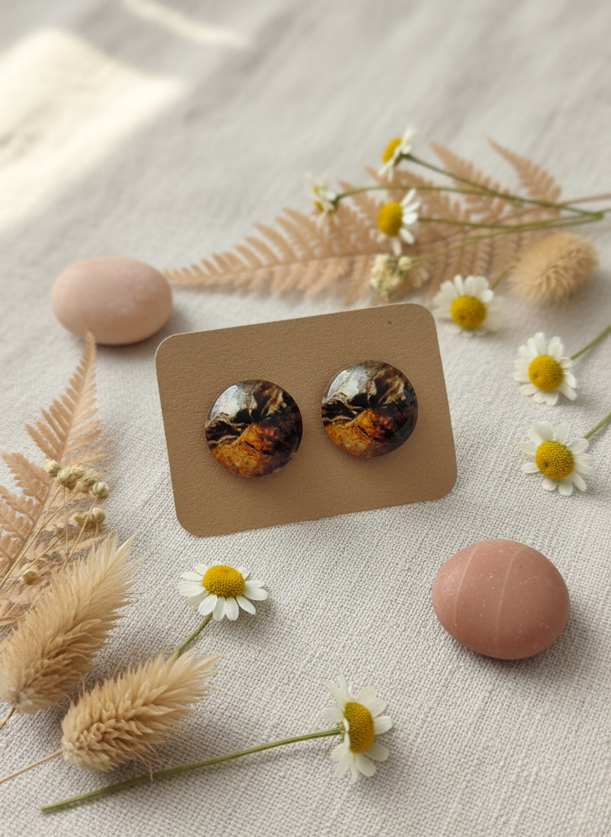 Cabochon Earring with Mineral design