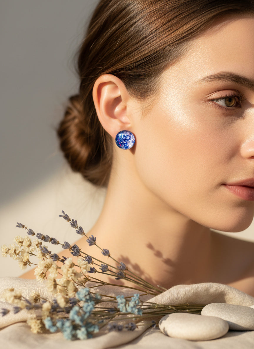 Cabochon Earring with Mineral design