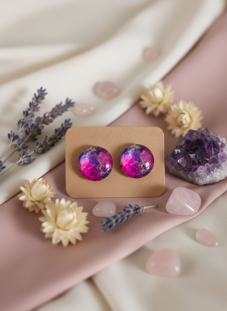 Cabochon Earring with Mineral design