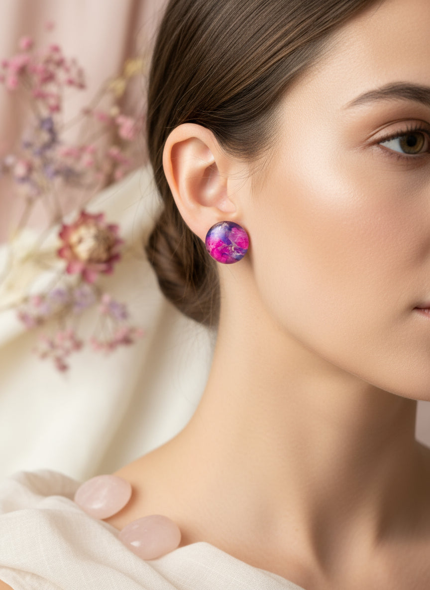 Cabochon Earring with Mineral design