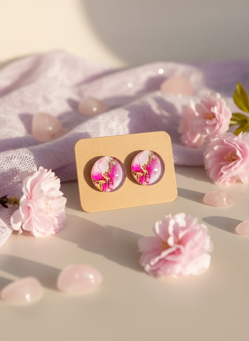 Cabochon Earring with Mineral design