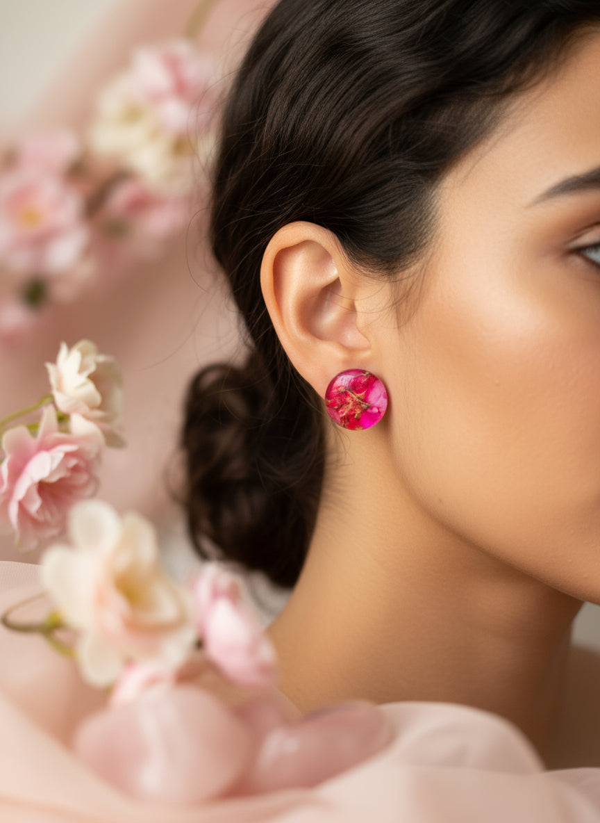 Cabochon Earring with Mineral design