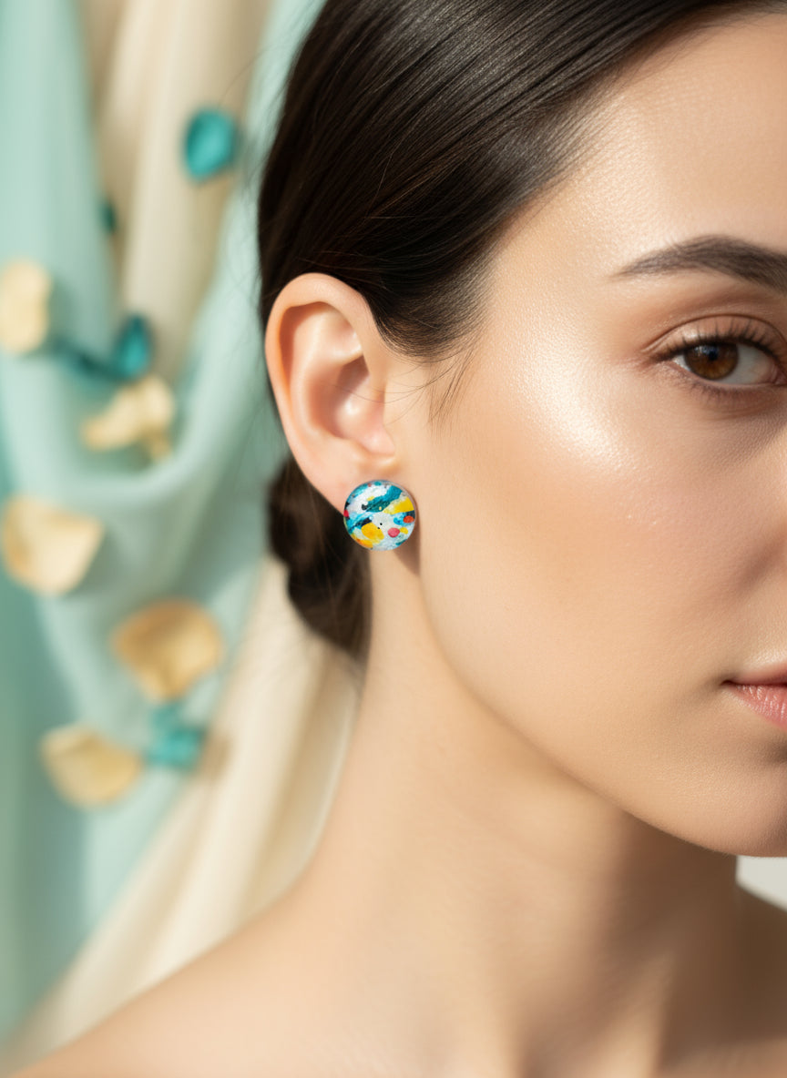 Cabochon Earring with Mineral design