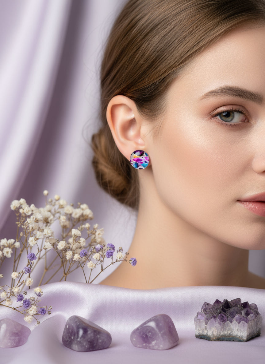 Cabochon Earring with Mineral design