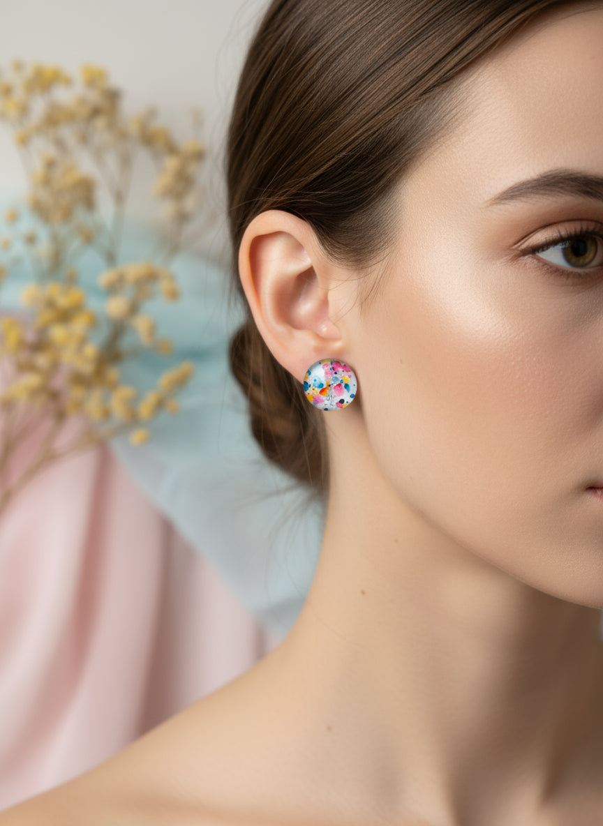 Cabochon Earring with Mineral design