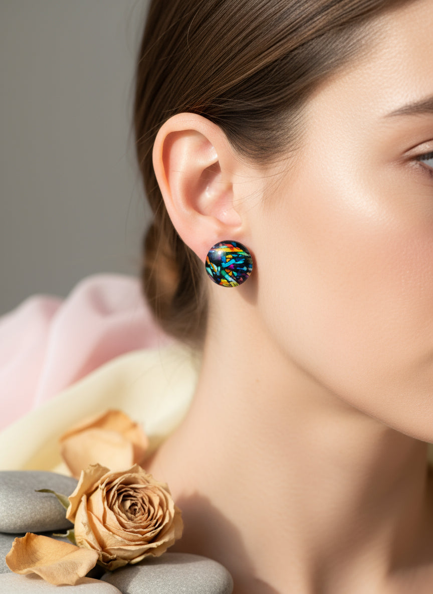 Cabochon Earring with Mineral design