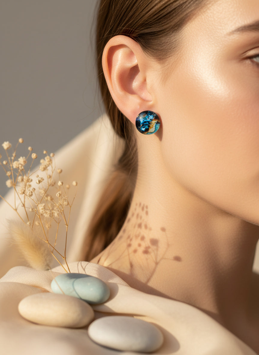 Cabochon Earring with Mineral design