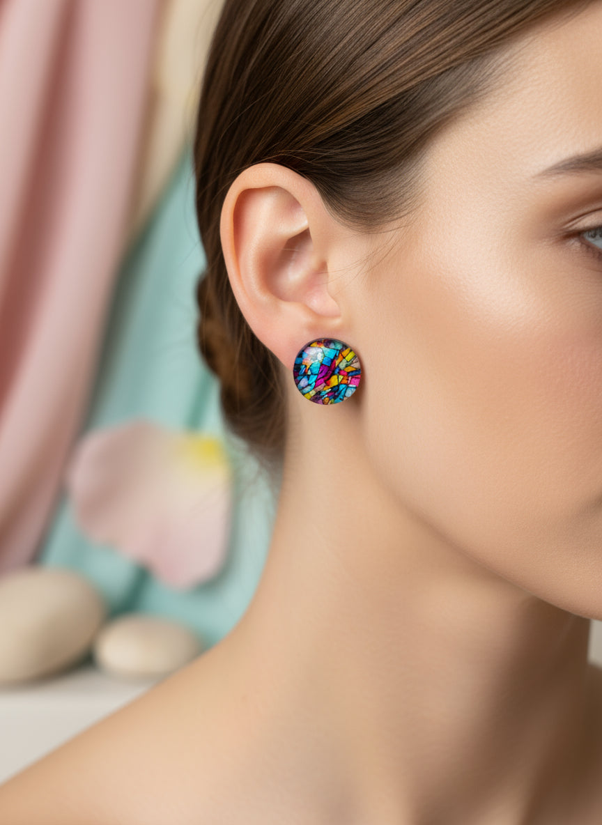 Cabochon Earring with Mineral design