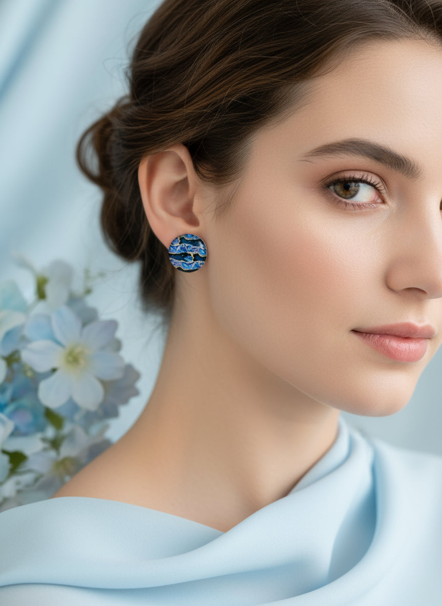 Cabochon Earring with Mineral design