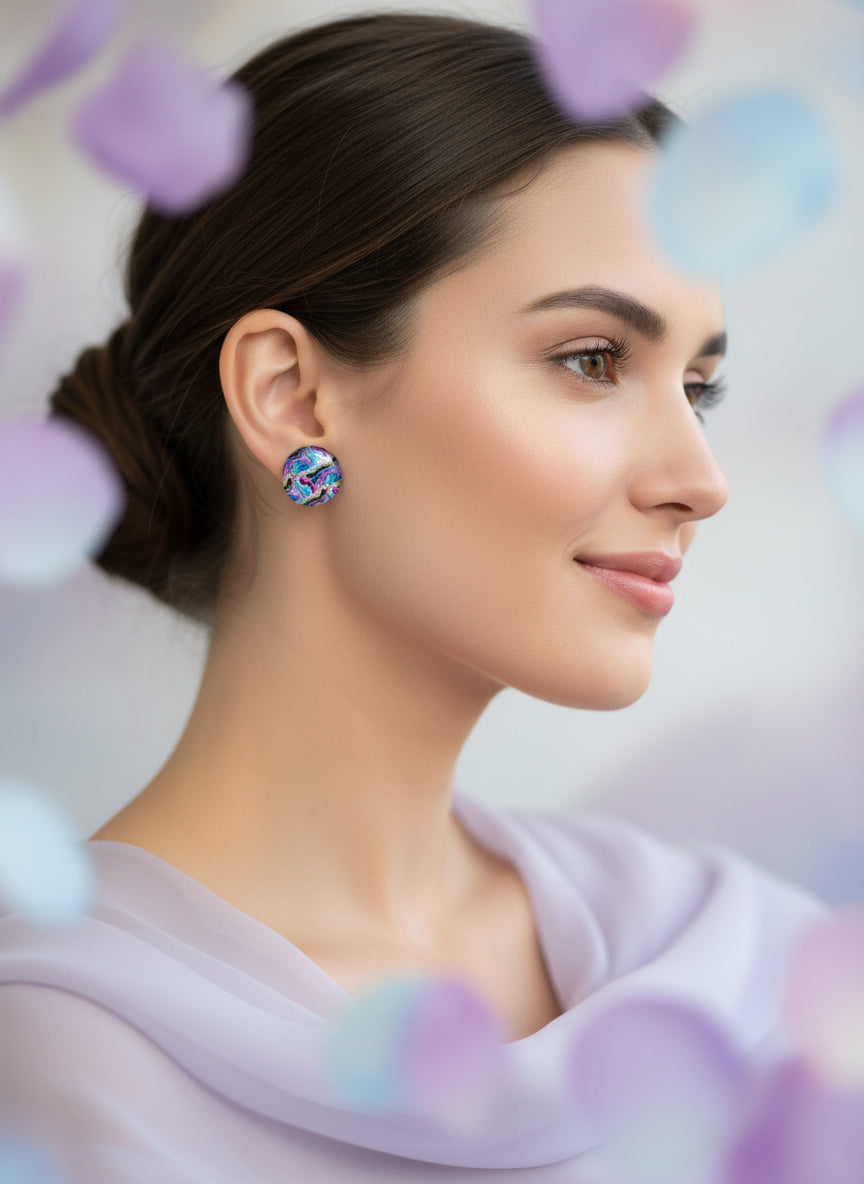 Cabochon Earring with Mineral design