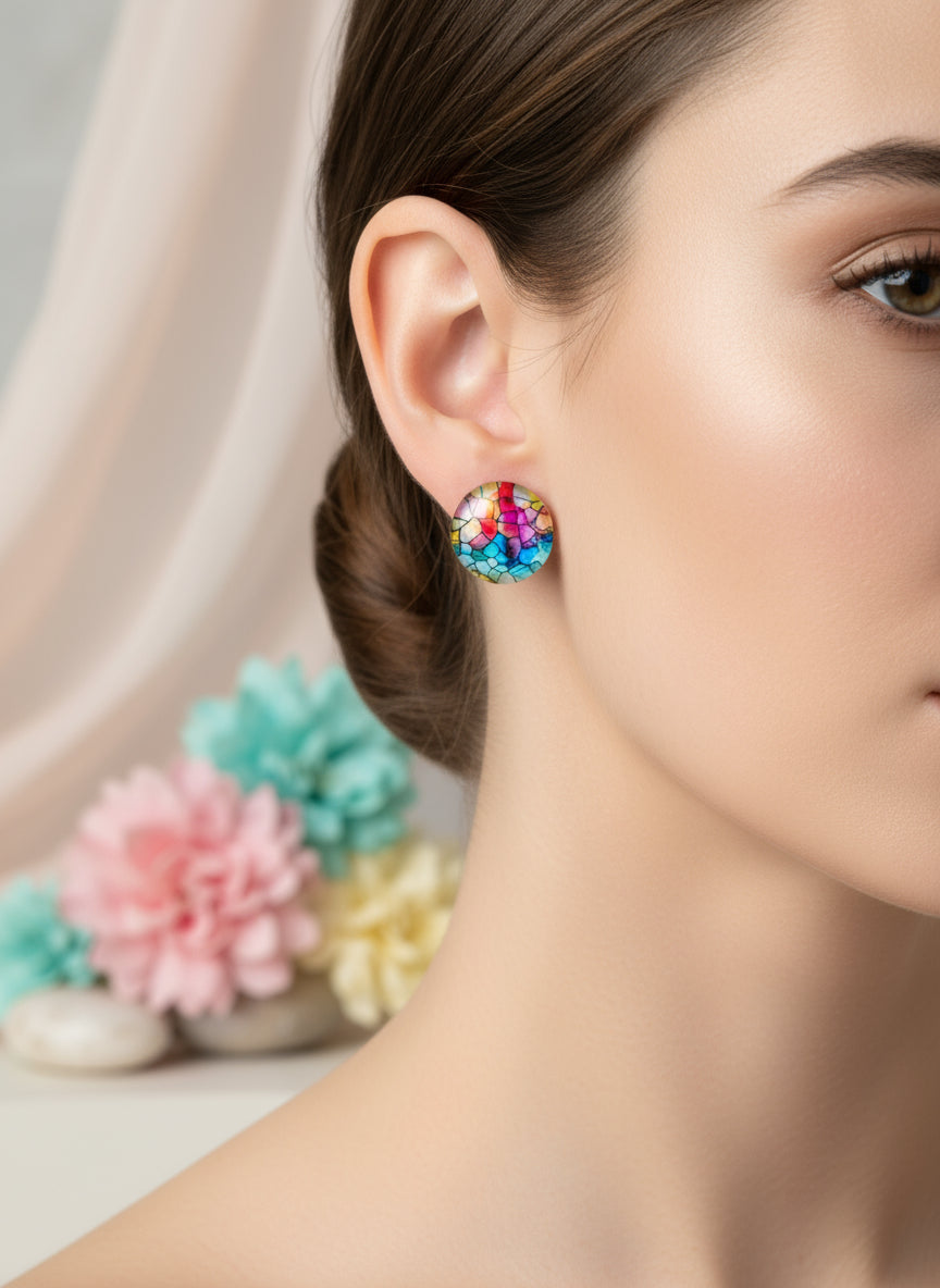 Cabochon Earring with Mineral design