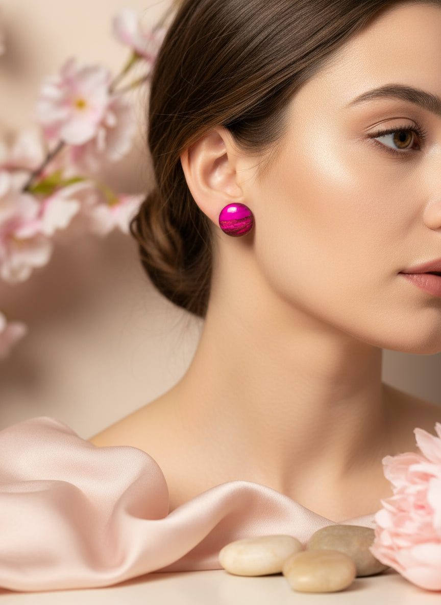 Cabochon Earring with Mineral design